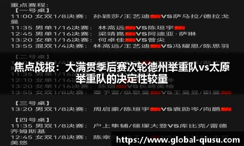 焦点战报：大满贯季后赛次轮德州举重队vs太原举重队的决定性较量